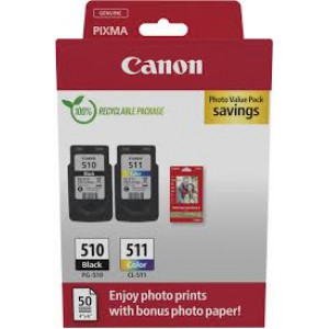 Canon PG-510/CL-511 Photo Paper Value Pack - 2-pack - black, colour (cyan, magenta, yellow) - original - hanging box - ink cartridge / paper kit - for PIXMA iP2700, MP230, MP252, MP272, MP280, MP282, MP492, MP495, MP499, MX360, MX410, MX420